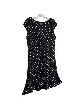 LRL Ralph Lauren Size 14 Dress Polka Dot Fit Flare Classic V-neck Twist Pull On